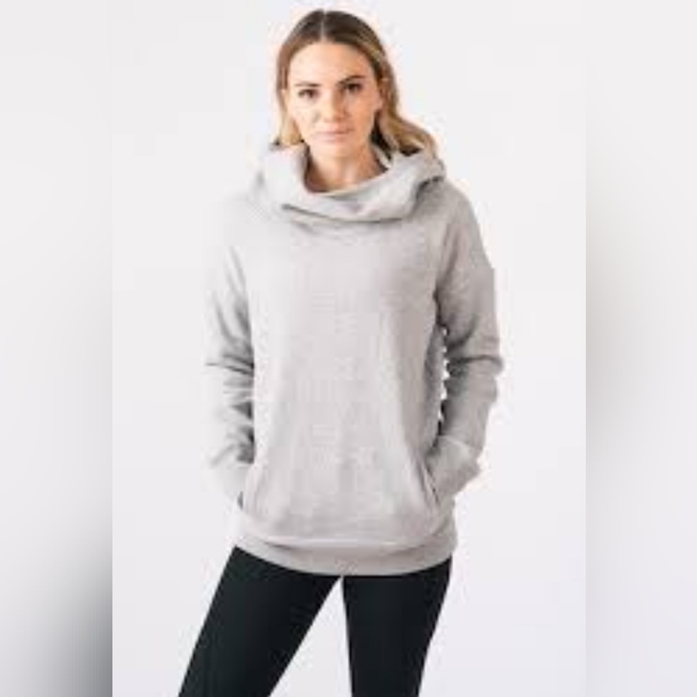 ZYIA ACTIVE Oh So Soft Hoodie Cowl Neck Sweatshirt heathered light grey size L